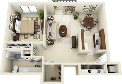 Floor plan for 1 bed, 1 bath, 800 sqft